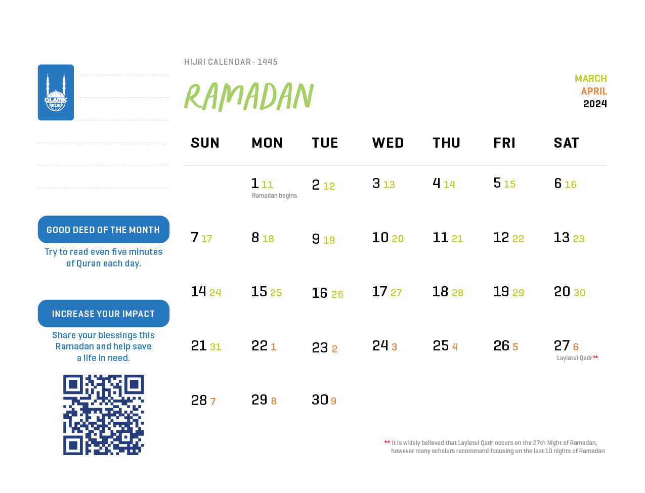 Downloadable Islamic Hijri Calendar